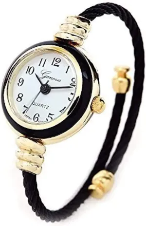 Black Gold Geneva Cable Band Women's Small Size Bangle Watch