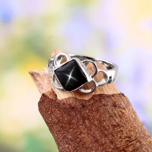 Black Star Sapphire Ring Statement Handmade Ring 925 Sterling Silver Stackable Ring Promise Unique Ring