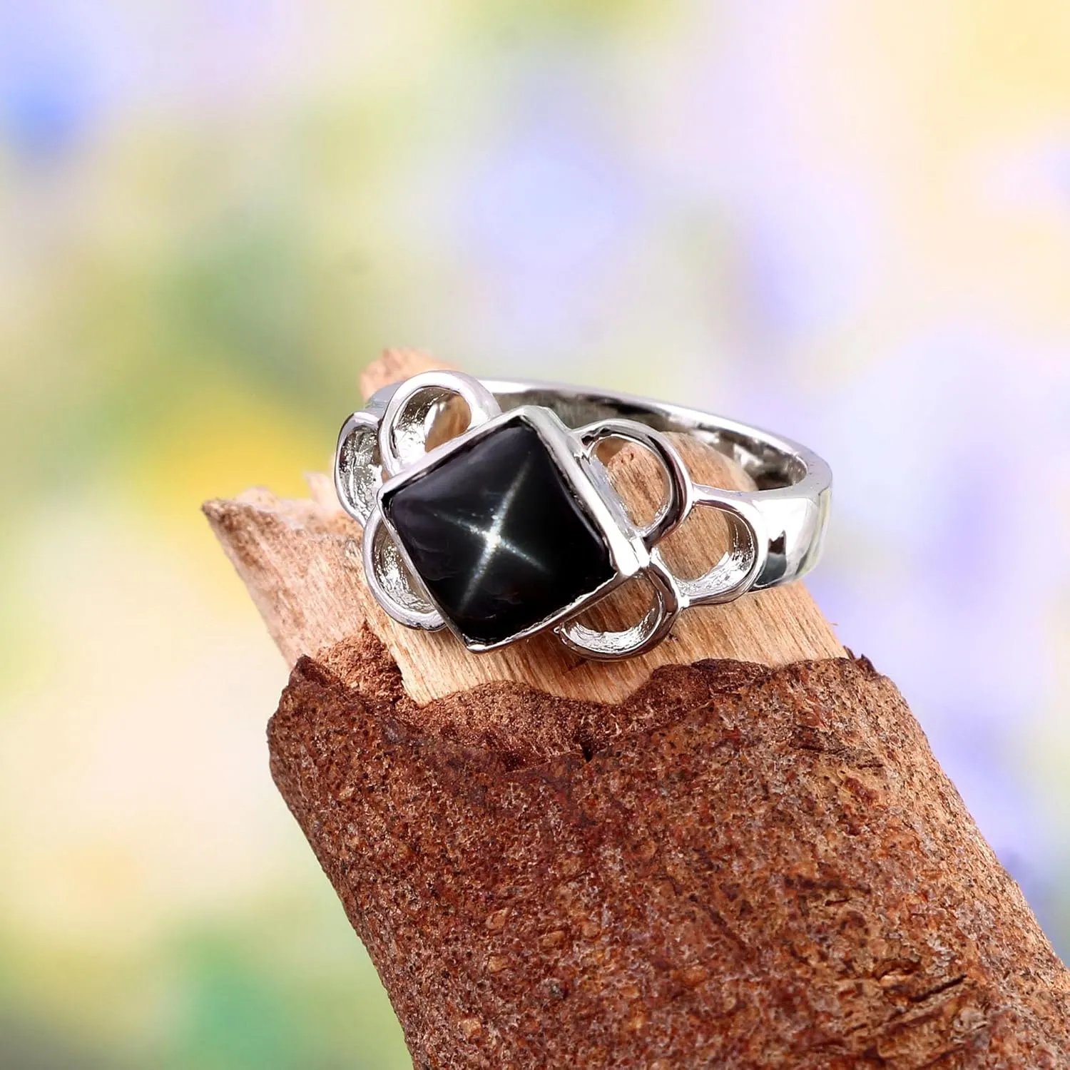 Black Star Sapphire Ring Statement Handmade Ring 925 Sterling Silver Stackable Ring Promise Unique Ring