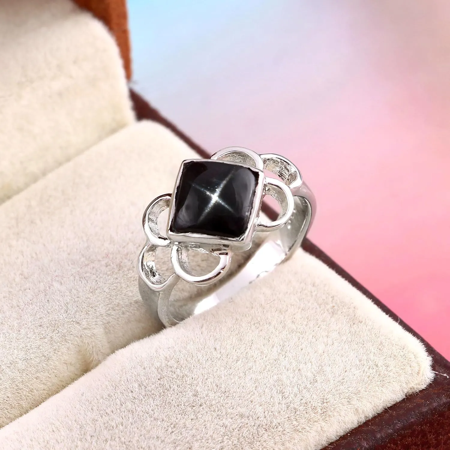 Black Star Sapphire Ring Statement Handmade Ring 925 Sterling Silver Stackable Ring Promise Unique Ring