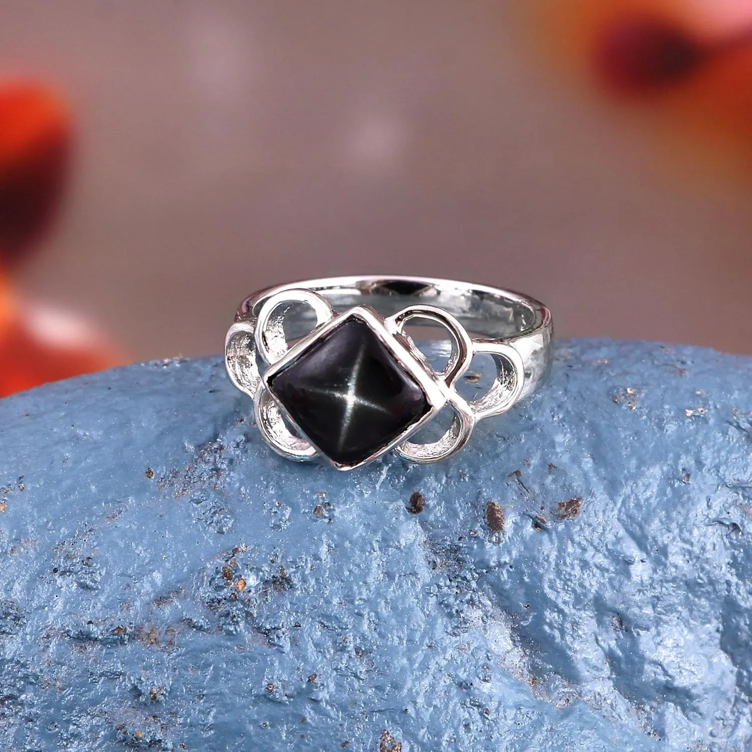 Black Star Sapphire Ring Statement Handmade Ring 925 Sterling Silver Stackable Ring Promise Unique Ring