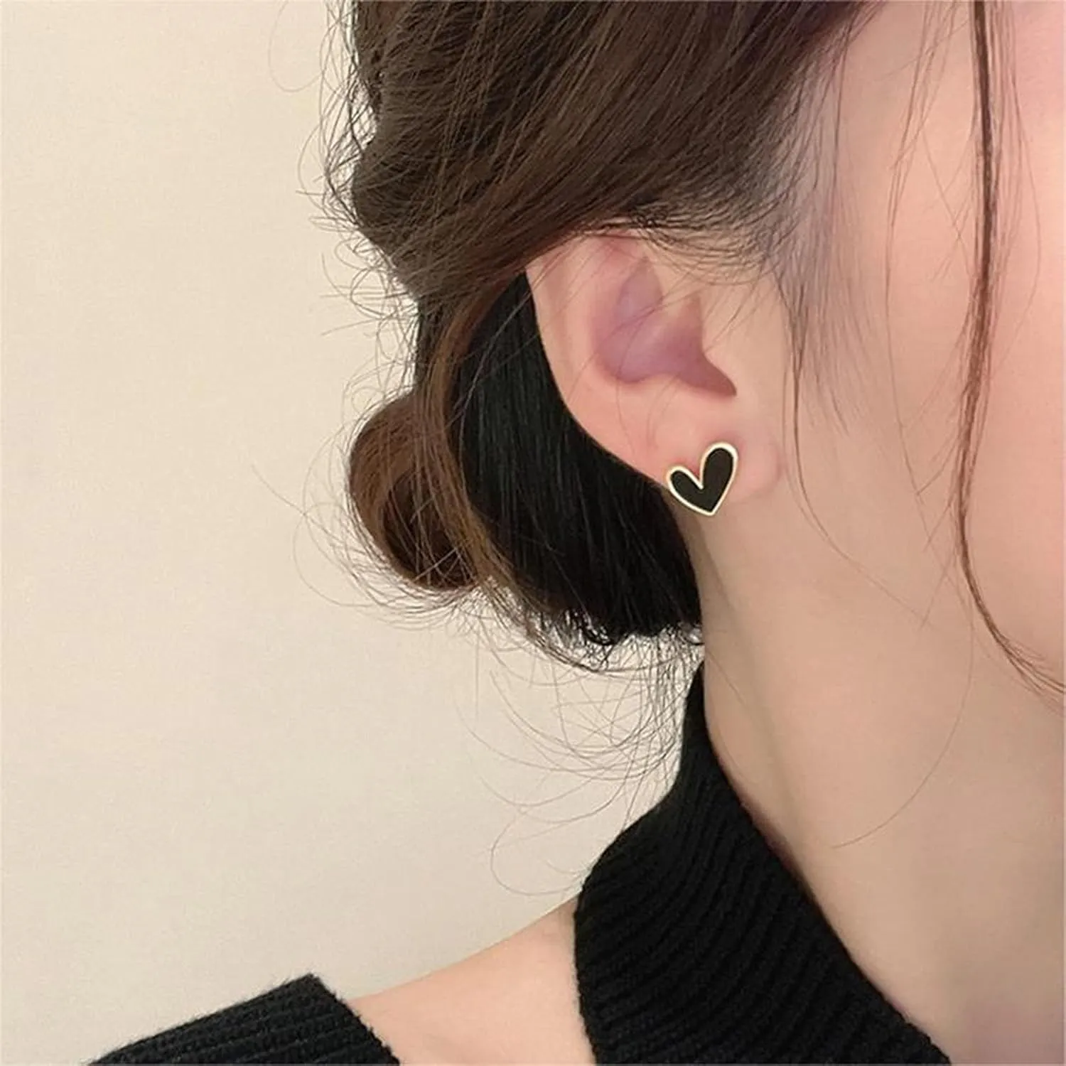 Black White Love Heart Dangle Drop Earrings Delicate Enamel Heart Earrings 14K Gold Plated Framed Heart Small Stud Earrings Jewelry for Women