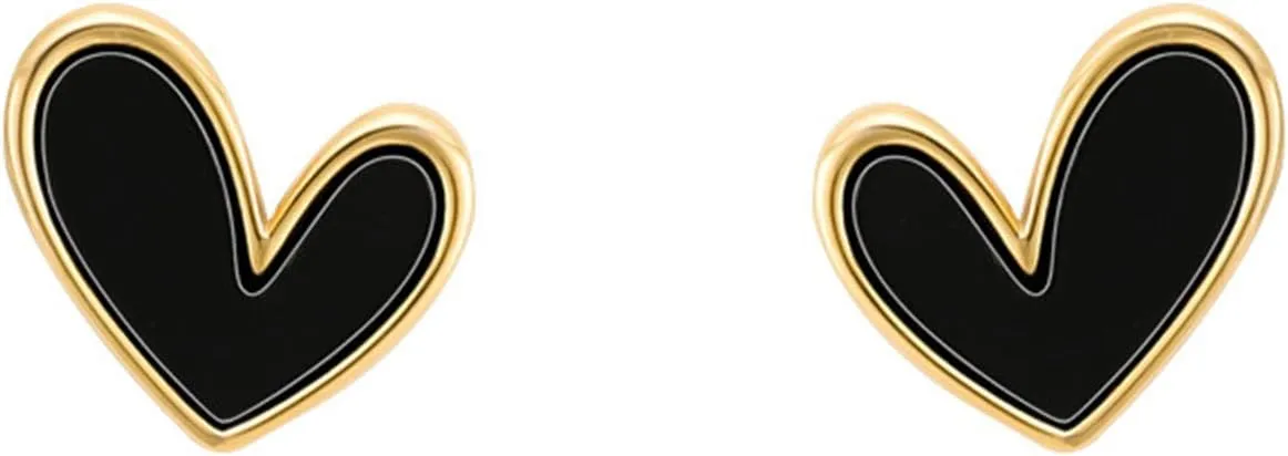 Black White Love Heart Dangle Drop Earrings Delicate Enamel Heart Earrings 14K Gold Plated Framed Heart Small Stud Earrings Jewelry for Women