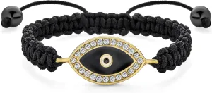 Bling Jewelry Black Braided Cord Amulet Multi Color Evil Eye Bracelet For Women Teen CZ Accent Adjustable Gold Plated For Protection And Good Luck