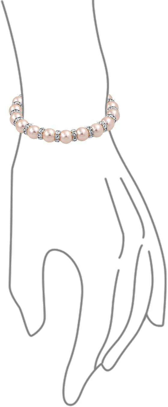 Bling Jewelry White Pink Black Simulated Pearl Stackable Strand Stretch Bracelet For Women Crystal Rondelle Gold & Silver Plated Spacer
