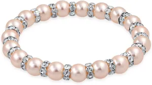 Bling Jewelry White Pink Black Simulated Pearl Stackable Strand Stretch Bracelet For Women Crystal Rondelle Gold & Silver Plated Spacer