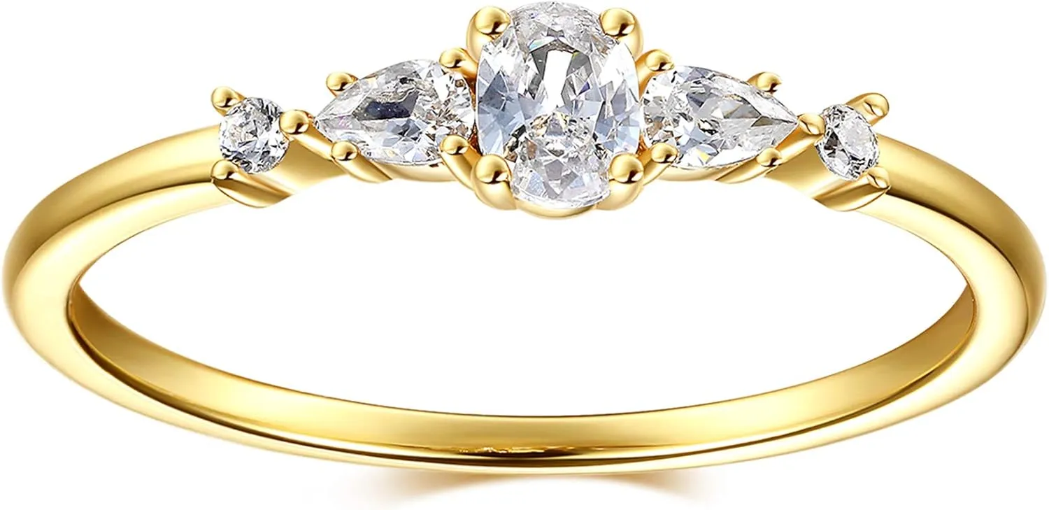BLOSSOM & HUE 18K Gold Plated Sterling Silver Cluster Ring | Marquise and Round CZ Wedding Ring | Delicate Gold Eternity Ring CZ Stackable Band