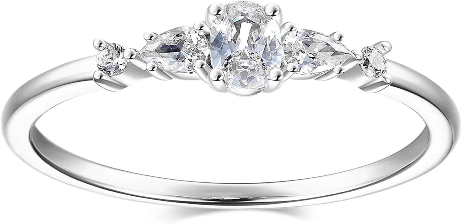 BLOSSOM & HUE 18K Gold Plated Sterling Silver Cluster Ring | Marquise and Round CZ Wedding Ring | Delicate Gold Eternity Ring CZ Stackable Band