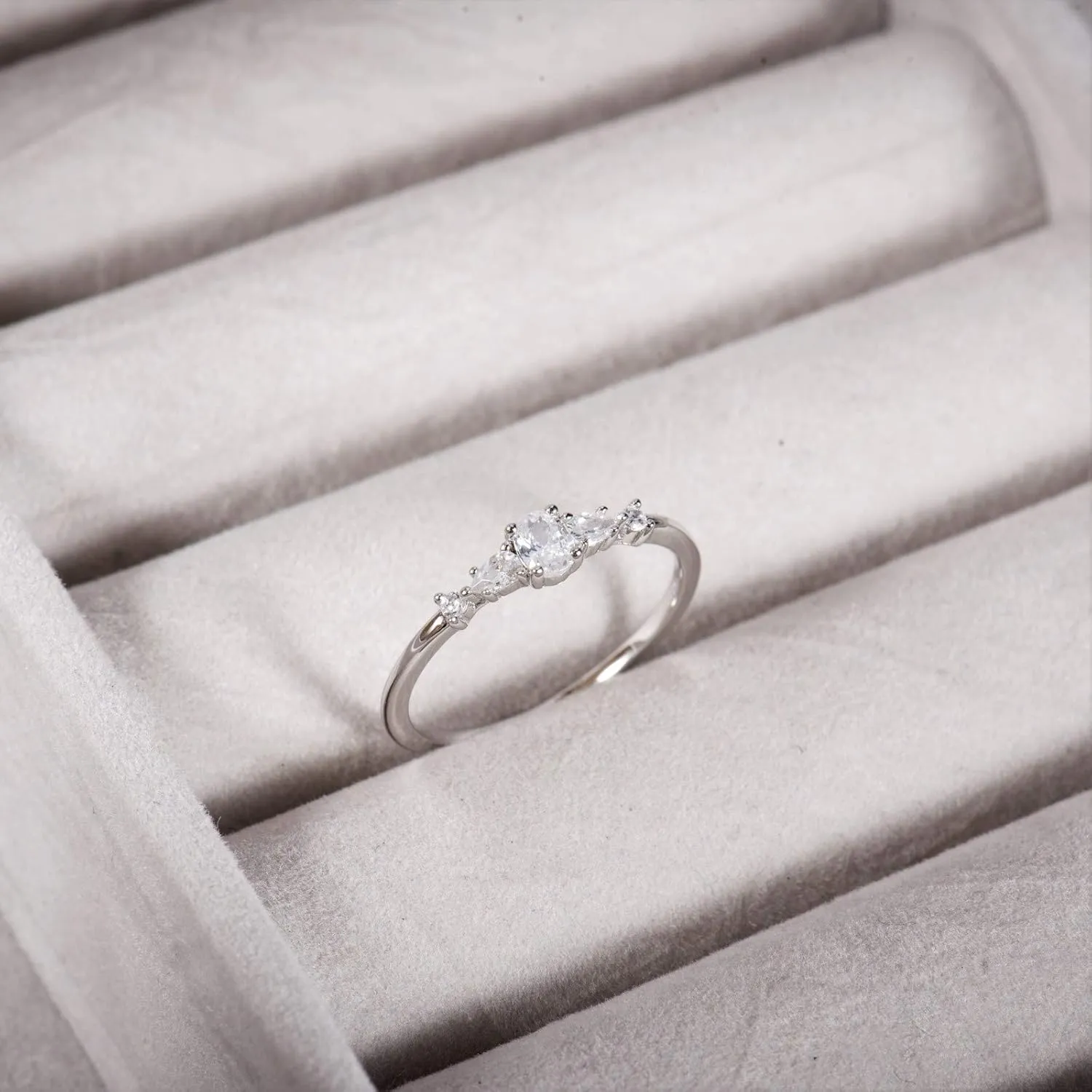 BLOSSOM & HUE 18K Gold Plated Sterling Silver Cluster Ring | Marquise and Round CZ Wedding Ring | Delicate Gold Eternity Ring CZ Stackable Band