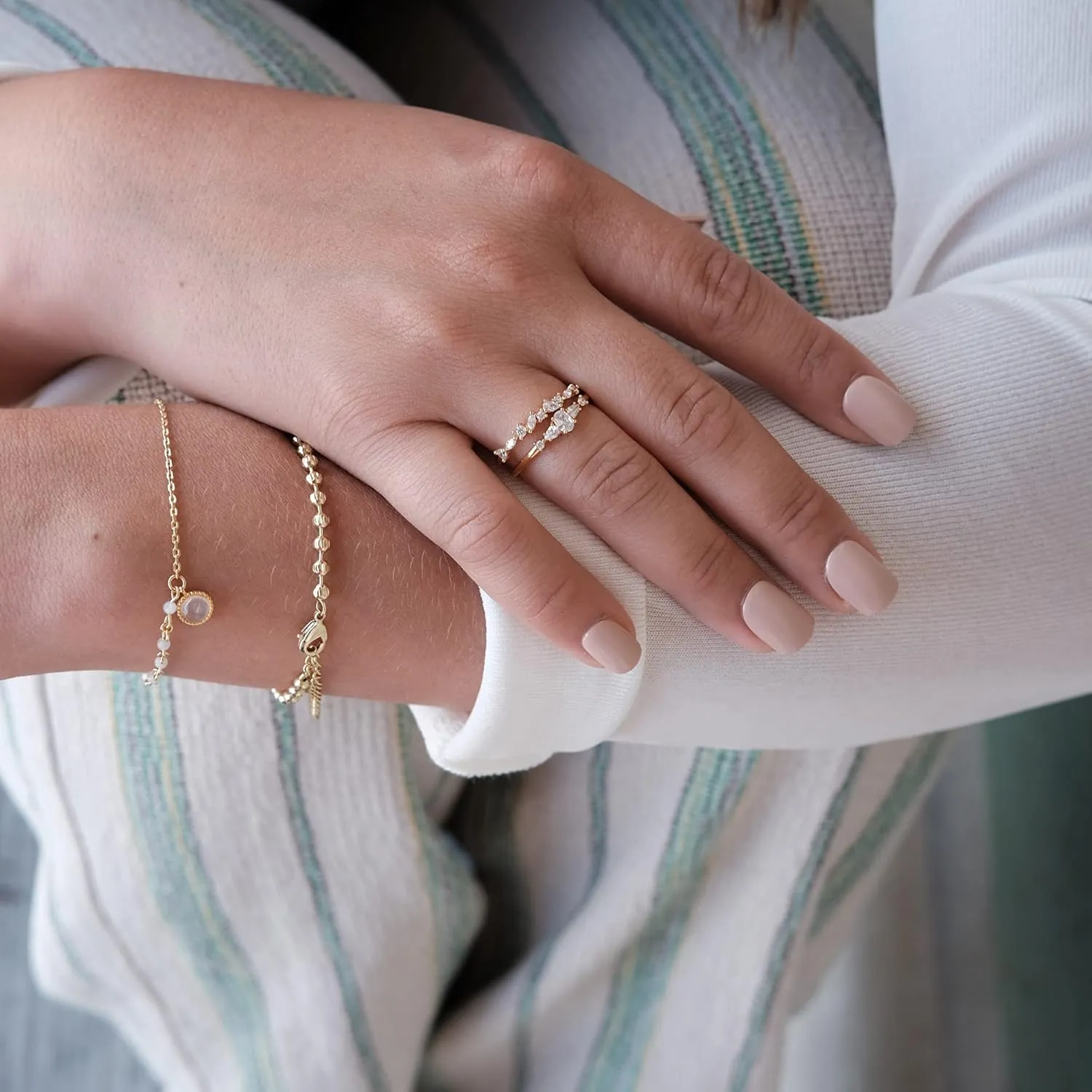 BLOSSOM & HUE 18K Gold Plated Sterling Silver Cluster Ring | Marquise and Round CZ Wedding Ring | Delicate Gold Eternity Ring CZ Stackable Band