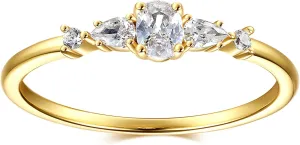 BLOSSOM & HUE 18K Gold Plated Sterling Silver Cluster Ring | Marquise and Round CZ Wedding Ring | Delicate Gold Eternity Ring CZ Stackable Band
