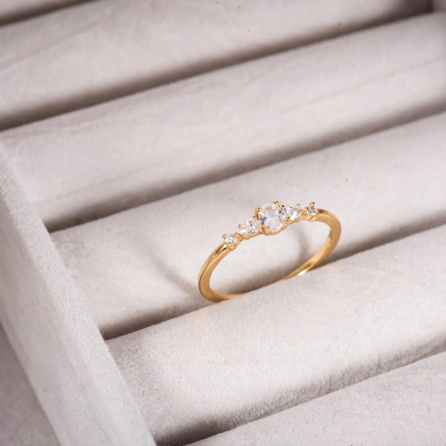 BLOSSOM & HUE 18K Gold Plated Sterling Silver Cluster Ring | Marquise and Round CZ Wedding Ring | Delicate Gold Eternity Ring CZ Stackable Band