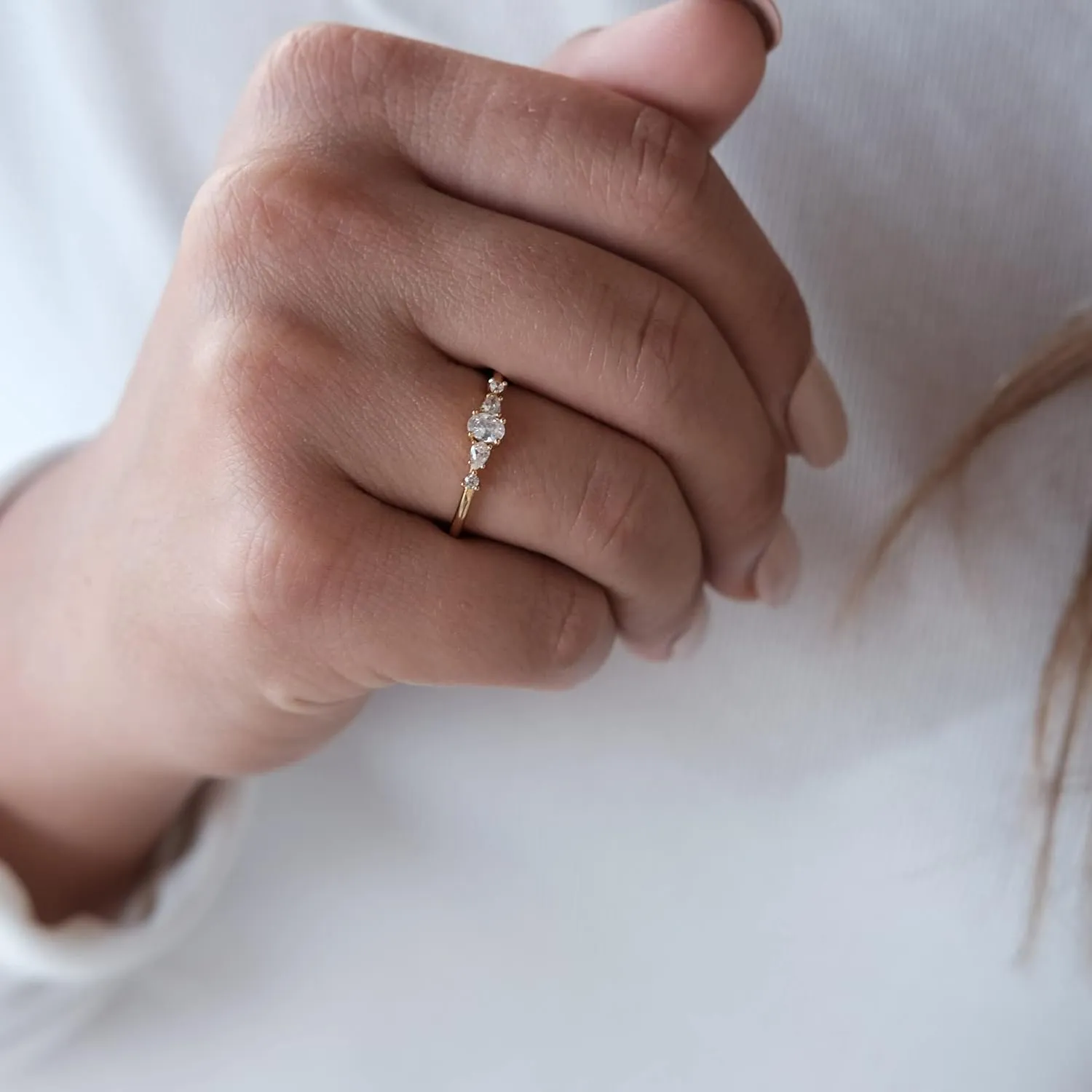 BLOSSOM & HUE 18K Gold Plated Sterling Silver Cluster Ring | Marquise and Round CZ Wedding Ring | Delicate Gold Eternity Ring CZ Stackable Band