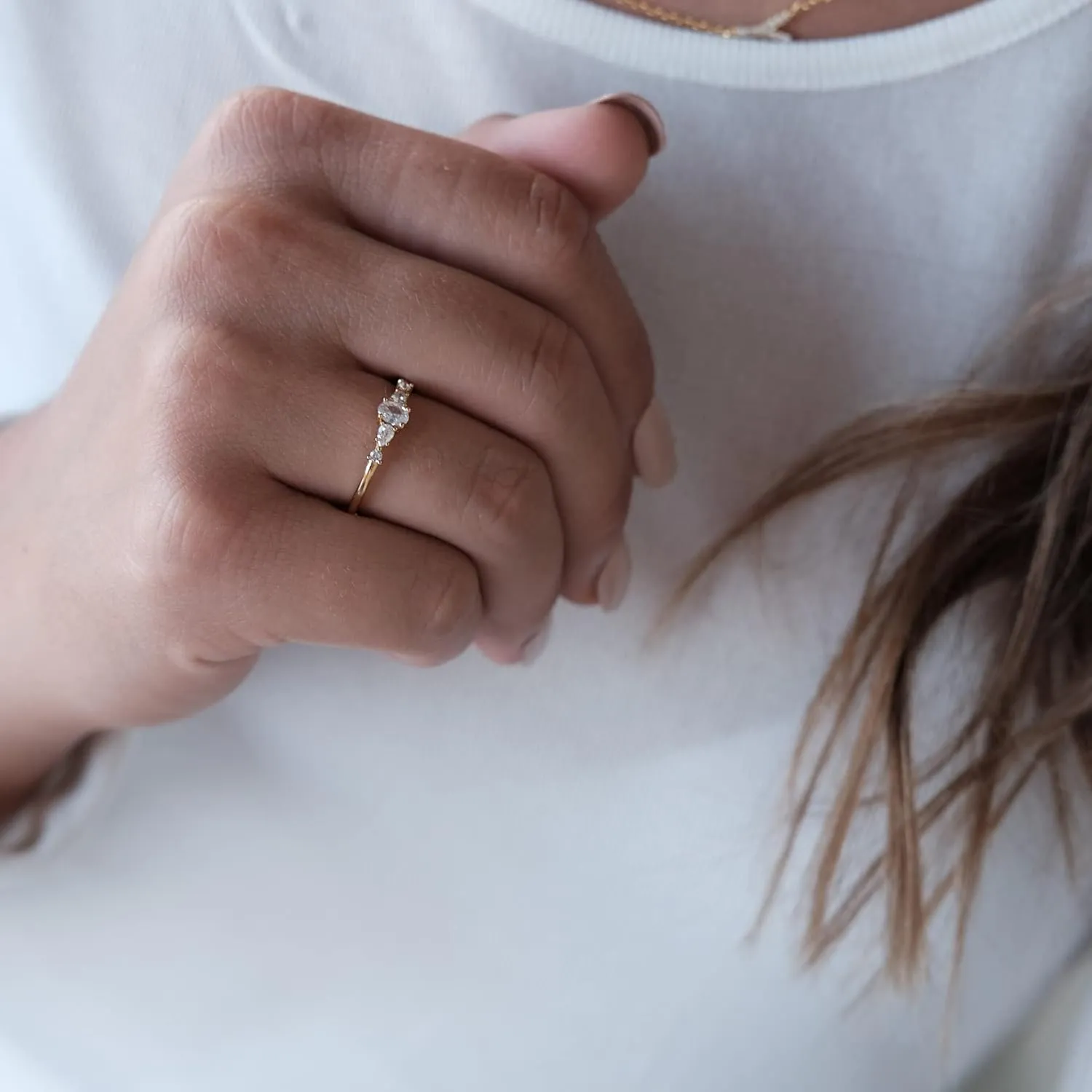 BLOSSOM & HUE 18K Gold Plated Sterling Silver Cluster Ring | Marquise and Round CZ Wedding Ring | Delicate Gold Eternity Ring CZ Stackable Band