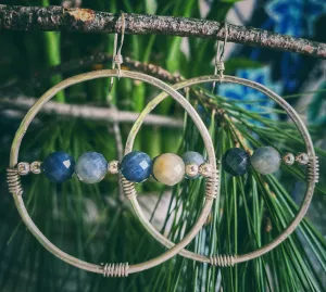 Blue sapphire hoops - sterling silver