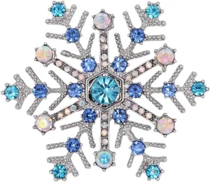 Blue Snowflake Brooch Pin for Women Rhinestone CZ Winter Flower Lapel Pins Christmas Brooch Corsage Badge Pin Cloth Dress Accessories Jewelry for Christmas