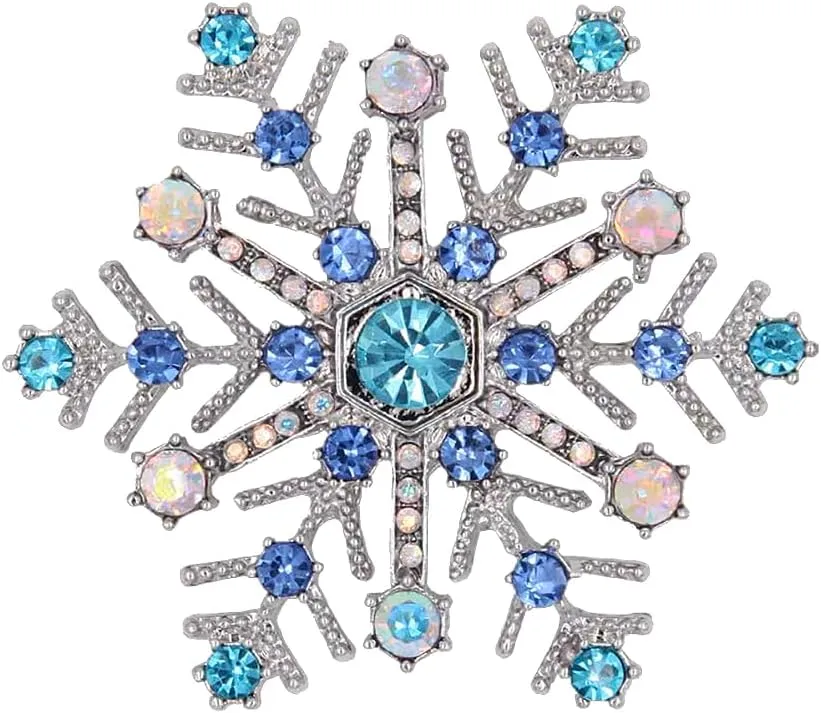 Blue Snowflake Brooch Pin for Women Rhinestone CZ Winter Flower Lapel Pins Christmas Brooch Corsage Badge Pin Cloth Dress Accessories Jewelry for Christmas