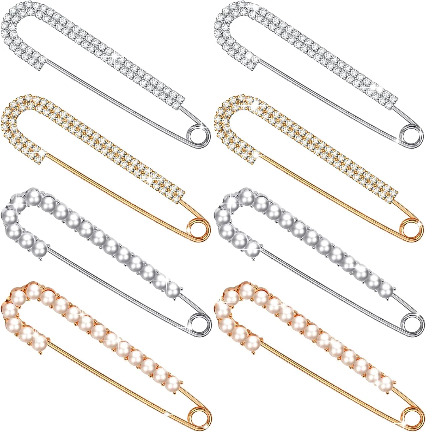 Boao 8 Pieces Women Brooch Pins Sweater Shawl Clips Faux Crystal Pearl Brooches Safety Pins Dress Shirt Clips for Women