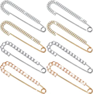 Boao 8 Pieces Women Brooch Pins Sweater Shawl Clips Faux Crystal Pearl Brooches Safety Pins Dress Shirt Clips for Women