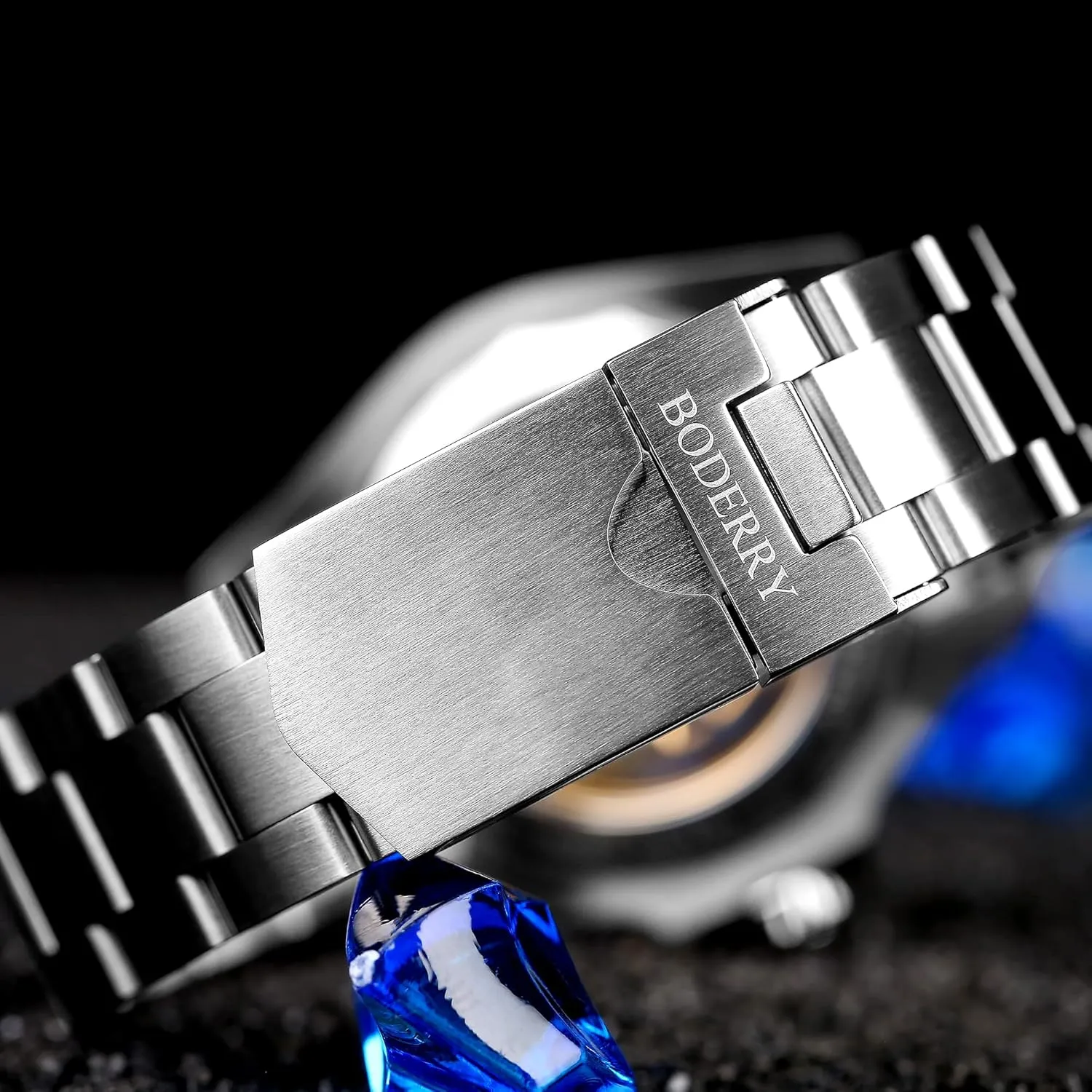 BODERRY Skeleton Mens Watches Titanium Automatic Mechanical Watch for Men 72H Power-Reserve 5ATM Waterproof Luminous Sapphire Crystal Wrist Watch and Leather Strap Mens Steampunk Gift-Urban