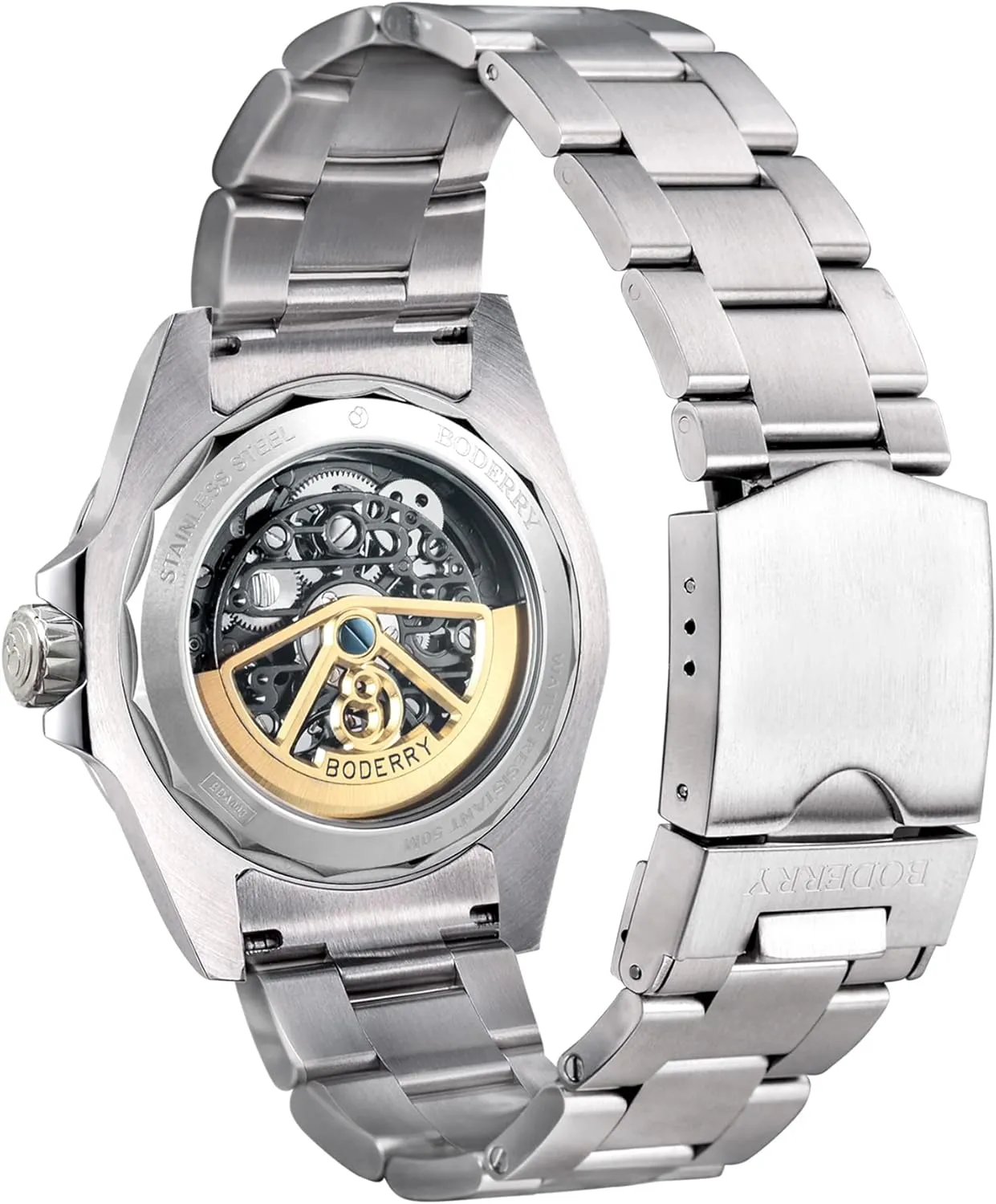 BODERRY Skeleton Mens Watches Titanium Automatic Mechanical Watch for Men 72H Power-Reserve 5ATM Waterproof Luminous Sapphire Crystal Wrist Watch and Leather Strap Mens Steampunk Gift-Urban