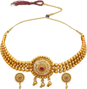 bodha Traditional Indian Designer Antique Gold Plated Stylish Traditional Ethnic Thushi Choker Necklace Jewelry Set for Women (SJN_44)