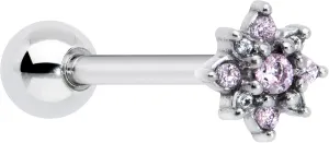 Body Candy 14G Women 316L Surgical Steel Stylish Snowflake Pink Accent Barbell Tongue Ring Body Piercing Jewelry 5/8