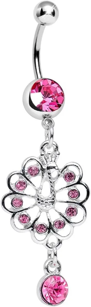 Body Candy Pink Enchanted Open Tail Peacock Dangle Belly Ring