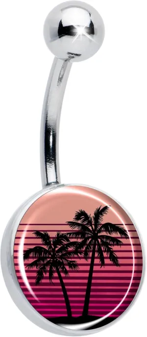 Body Candy Womens 14G 316L Stainless Steel Navel Ring Piercing Palm Tree Retro Sunset Mens Belly Button Ring