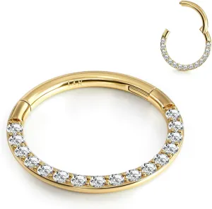BodyBonita Hinged 14K Solid Gold Nose Rings Hoops - 16G Septum Rings CZ Clicker Hypoallergenic Cartilage Earrings for Women Conch Piercing Jewelry Helix Tragus Lobe Daith Snug Belly Button 7mm-10mm