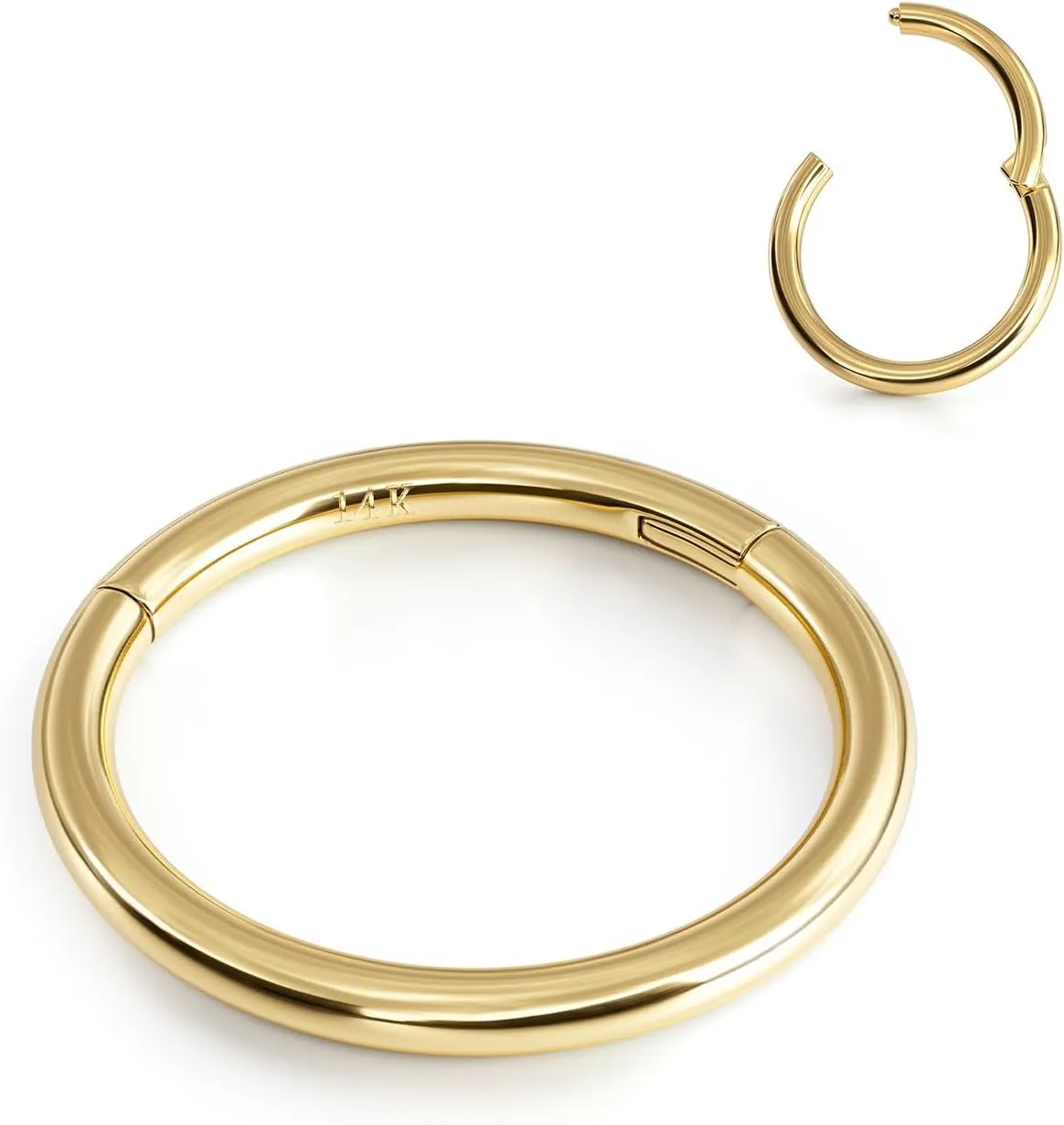 BodyBonita Hinged 14K Solid Gold Nose Rings Hoops - 16G Septum Rings CZ Clicker Hypoallergenic Cartilage Earrings for Women Conch Piercing Jewelry Helix Tragus Lobe Daith Snug Belly Button 7mm-10mm