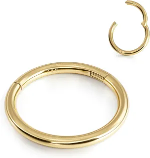 BodyBonita Hinged 14K Solid Gold Nose Rings Hoops - 16G Septum Rings CZ Clicker Hypoallergenic Cartilage Earrings for Women Conch Piercing Jewelry Helix Tragus Lobe Daith Snug Belly Button 7mm-10mm