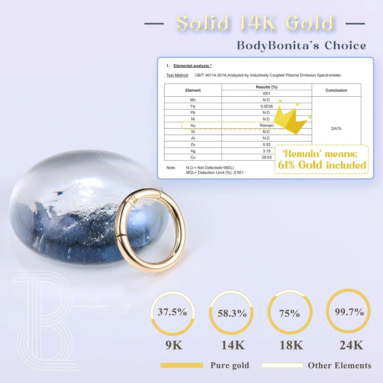 BodyBonita Hinged 14K Solid Gold Nose Rings Hoops - 16G Septum Rings CZ Clicker Hypoallergenic Cartilage Earrings for Women Conch Piercing Jewelry Helix Tragus Lobe Daith Snug Belly Button 7mm-10mm