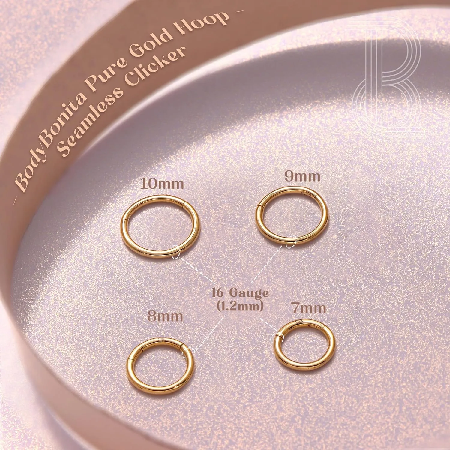 BodyBonita Hinged 14K Solid Gold Nose Rings Hoops - 16G Septum Rings CZ Clicker Hypoallergenic Cartilage Earrings for Women Conch Piercing Jewelry Helix Tragus Lobe Daith Snug Belly Button 7mm-10mm