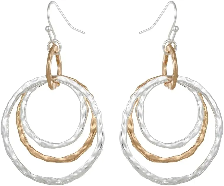 Bohemian Boho Round Circle Hoop Dangle Drop Earrings for Women  Delicate  Hammer Texture  Matte Plated  with Gift Box Included