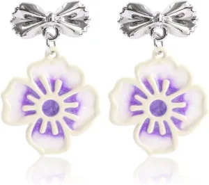 Bohemian Drop Earrings for Women Lightweight Floral Pattern Epoxy Resin Tie Dye Elegant Teardrop Dangles Earrings for Women Colorful Flower Pattern Statement Earrings
