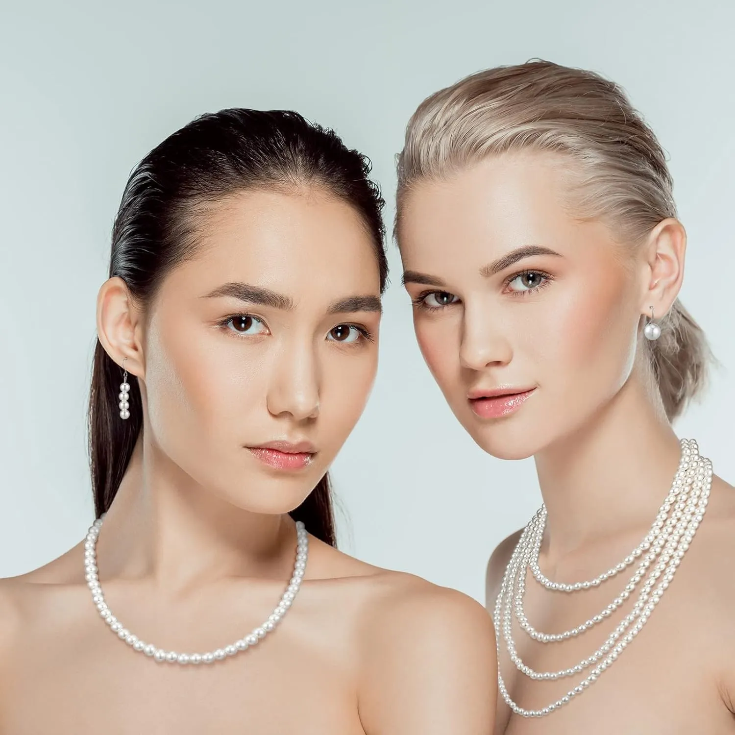 Bonuci 8 Pcs Pearl Rhinestone Jewelry Set for Women Pearl Necklace Earrings Bracelet Set 1920s Jewelry Accessories for Valentines Wedding Tea Party