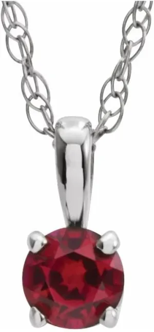Bonyak Jewelry 14k White Gold 3mm Round July Imitation Ruby Birth Month Stone 14" Necklace Stylish