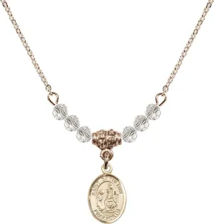 Bonyak Jewelry 18 Inch Hamilton Gold Plated Necklace w/ 4mm White April Birth Month Stone Beads and Saint Catherine of Siena