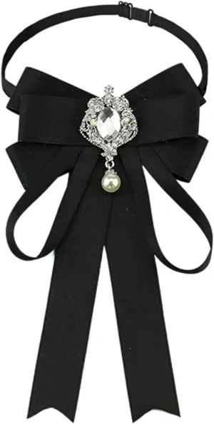 Bowknot Rhinestone Ribbon Bow Brooch Pre-Tied Bow tie for Women Neck Tie Wedding Party Christmas Gifts Ceremony