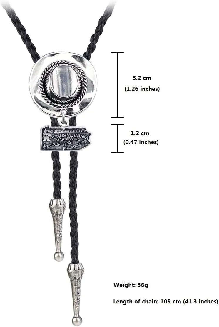 BRBAM Western Cowboy Hat Bolo Tie Vintage Style Antique Silver United States Map Bolo Tie Stylish Retro Cowboy Gift