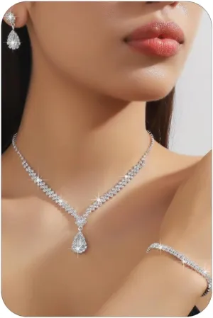 Bridal Wedding Earrings Necklace Bracelet Set Elegant Crystal Necklace Earrings Bracelet for Wedding Jewelry Prom Costume Jewelry Sets for Women
