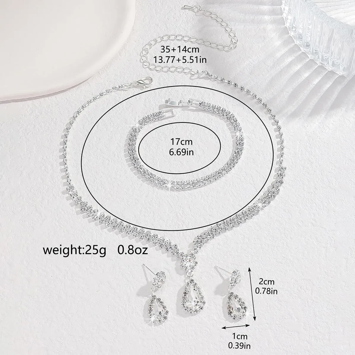Bridal Wedding Earrings Necklace Bracelet Set Elegant Crystal Necklace Earrings Bracelet for Wedding Jewelry Prom Costume Jewelry Sets for Women