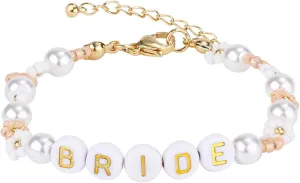 Bride Pearl Beaded Bracelet, Delicate Adjustable Chain Jewelry Flower Beaded Bridesmaid Bracelet Gift for Women Bridal Shower Prom Accessories Anniversary