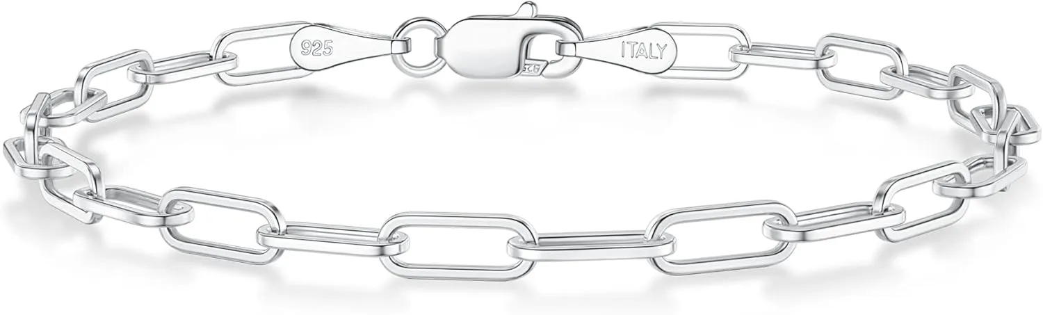 BRIJEWNES Paperclip Chain Bracelet for Women 3mm Womens Silver Chain Bracelet 6.5-9 Inches Durable & Stylish Jewelry Gift for Her