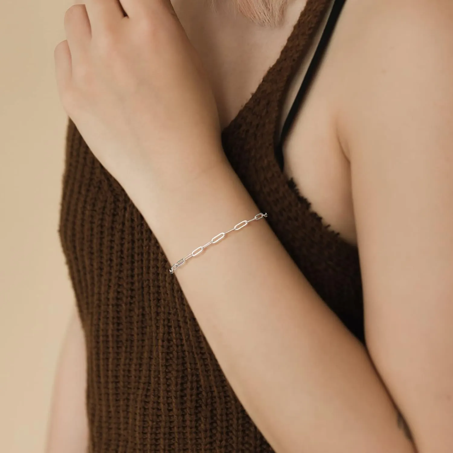 BRIJEWNES Paperclip Chain Bracelet for Women 3mm Womens Silver Chain Bracelet 6.5-9 Inches Durable & Stylish Jewelry Gift for Her