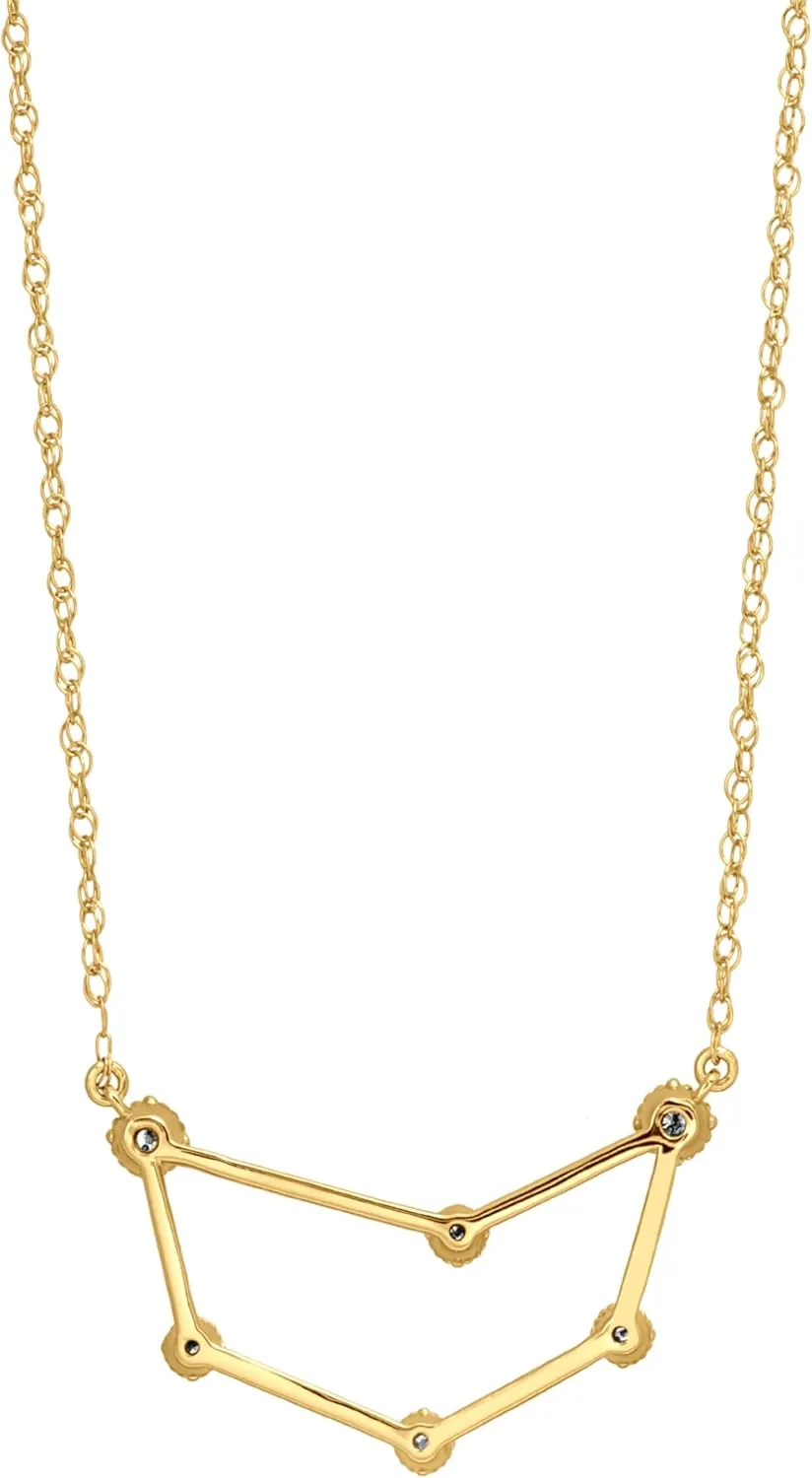 Brilliant Expressions Diamond 18K Gold Plated Over Sterling Silver Constellation Zodiac Pendant Necklaces for Women, Horoscope Zodiac Sign Jewelry, (I-J Color, I3 Clarity), 17 Inch