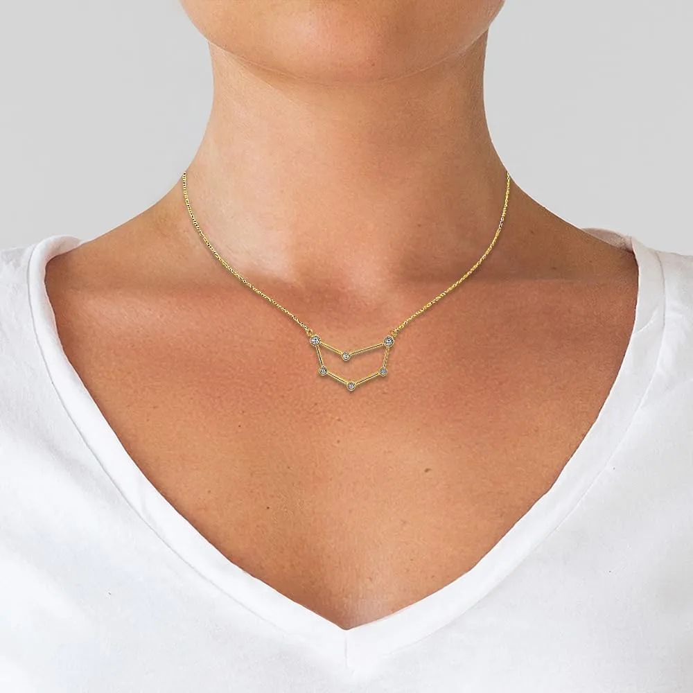 Brilliant Expressions Diamond 18K Gold Plated Over Sterling Silver Constellation Zodiac Pendant Necklaces for Women, Horoscope Zodiac Sign Jewelry, (I-J Color, I3 Clarity), 17 Inch