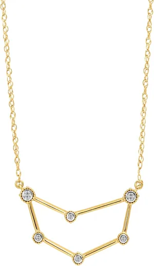 Brilliant Expressions Diamond 18K Gold Plated Over Sterling Silver Constellation Zodiac Pendant Necklaces for Women, Horoscope Zodiac Sign Jewelry, (I-J Color, I3 Clarity), 17 Inch
