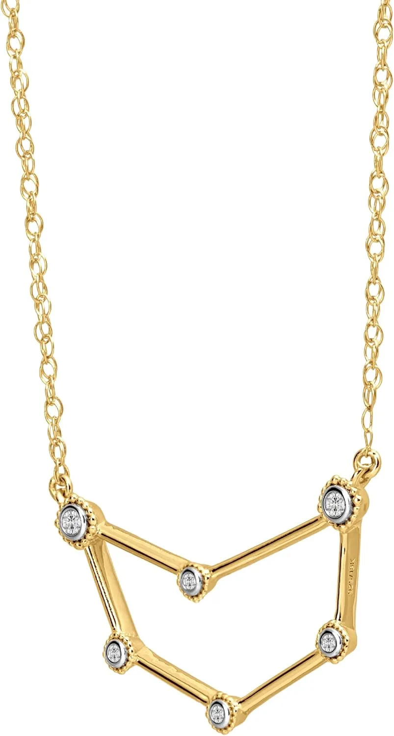 Brilliant Expressions Diamond 18K Gold Plated Over Sterling Silver Constellation Zodiac Pendant Necklaces for Women, Horoscope Zodiac Sign Jewelry, (I-J Color, I3 Clarity), 17 Inch